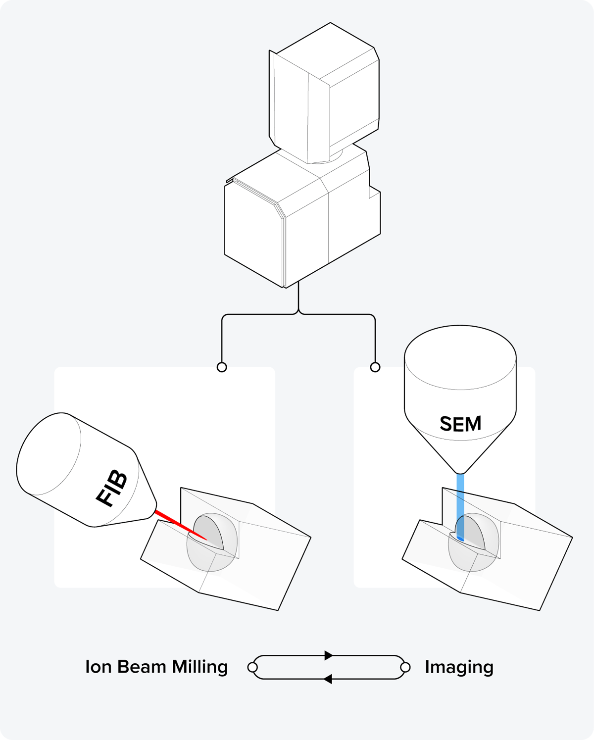 Schematic representation of the focused ion beam SEM (FIB-SEM) technique